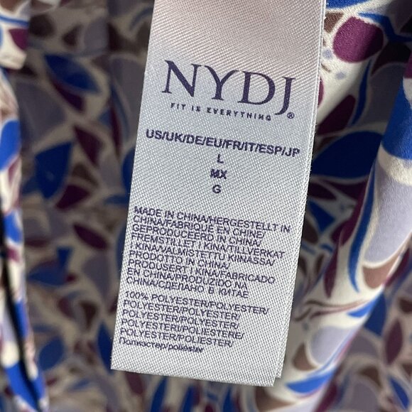 NYDJ Womens Large 3/4 Sleeve Blouse Leaf Print Tunic Top V Neck Shirt - Picture 5 of 10